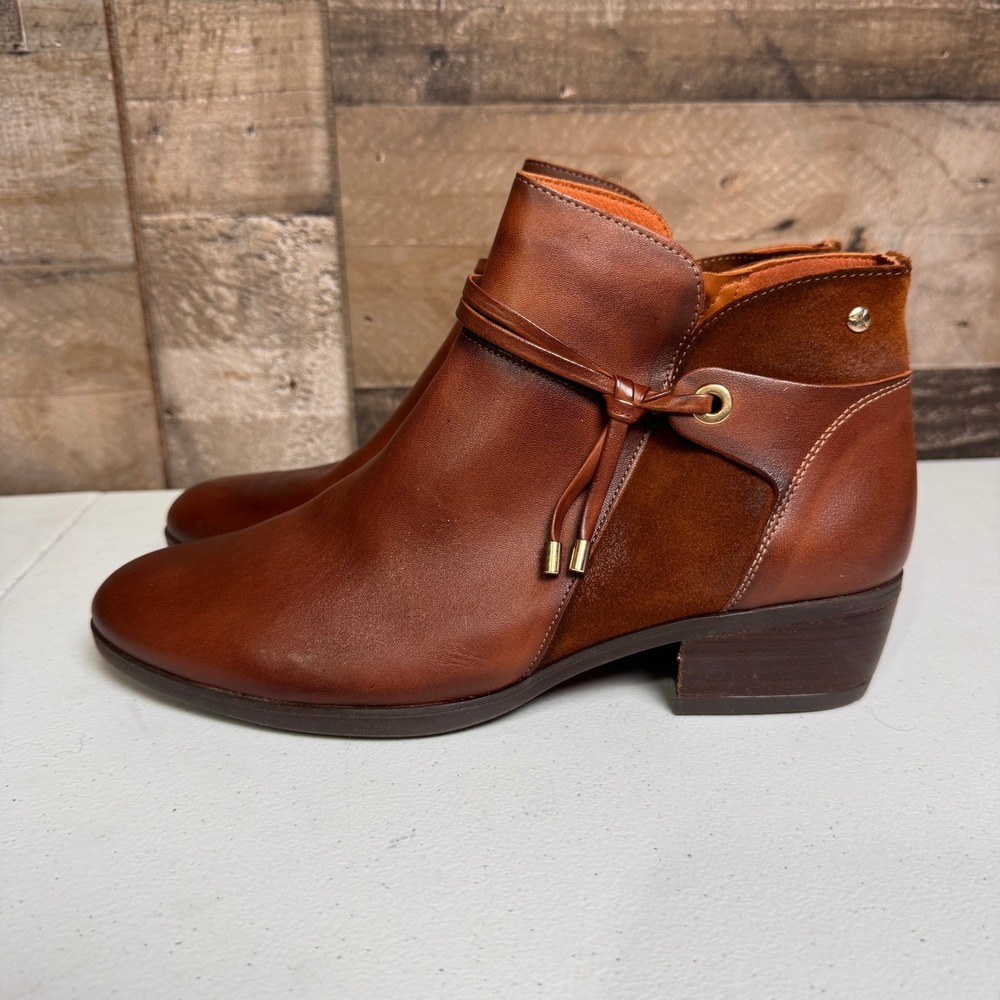 Pikolinos Ankle Boots Womens 39 Brown Leather Suede Mixed Media Zip Spain Fall